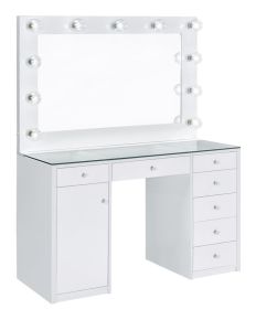 CoasterEssence 931143 Acena - 7-Drawer Vanity Set With Lighting - White High Gloss
