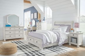 Ashley Furniture B742/21/26/45/87/84S/183/91(2)/22/25 Ashley Furniture B742/21/26/45/87/84S/183/91(2)/22/25 Robbinsdale - 10 Pc. - Dresser, Mirror, Chest, Full Sleigh Storage Bed, 2 Nightstands, Vanity Set - Antique White