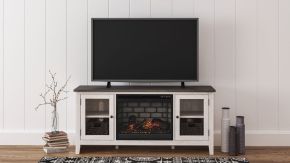 Signature Design by Ashley® W287/68/W100-101 Dorrinson - White / Black / Gray - 60" TV Stand With Faux Firebrick Fireplace Insert
