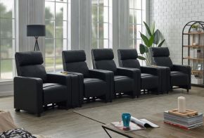 CoasterEveryday 600181-S5B Toohey - 7 Piece Upholstered Tufted 5-Seater Recliner Living Room Set - Black