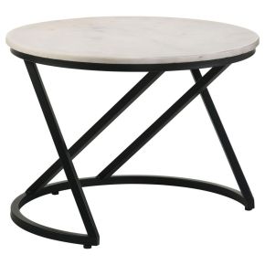 CoasterEssence 931227 Miguel - Round Marble Top Coffee Table - White And Black