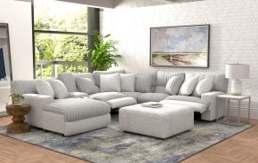 Jackson Furniture Industries 619/34/37/38/39/35/32/328-18 Abraxas - 6 Piece Power Reclining Sectional With Lay-Back Chaise, 2 Reclining Seats, And Included Cocktail Ottoman (LSF Chaise) - Moonstruck