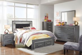 Signature Design by Ashley® B214/31/36/87/84S/86 Lodanna - Gray - 5 Pc. - Dresser, Mirror, Full Panel Bed With 2 Storage Drawers