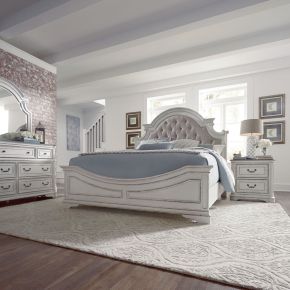 Liberty Furniture 244-BR-QUBDMN Magnolia Manor - 4 Piece Bedroom Set (Queen Upholstered Bed Wooden Footboard, Dresser & Mirror, Nightstand) - White