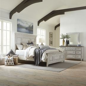 Liberty Furniture 824-BR-QPBDM Liberty Furniture 824-BR-QPBDM Heartland - 3 Piece Bedroom Set (Queen Panel Bed, Dresser & Mirror) - Antique White / Tobacco
