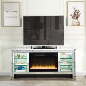 ACME LV00317 Noralie - 28" TV Stand With Fireplace & LED - Mirrored & Faux Diamonds