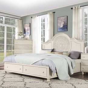 ACME BD00694EK Roselyne - Eastern King Bed - Antique White Finish