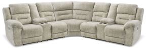Signature Design by Ashley® 51802S3 Family Den - Pewter - 3-Piece Power Reclining Sectional With 2 Loveseats With Console