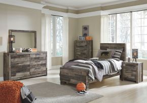 Benchcraft® B200/31/36/46/53/52/83 Derekson - 6 Pc. - Dresser, Mirror, Chest, Twin Panel Bed - Multi Gray