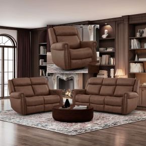 Liberty Furniture 7029VB-UPH-SOLOREC Carlton - Sofa With Loveseat & Recliner - Vintage Brown