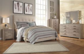 Signature Design by Ashley® B070/31/36/B130/581/92(2) Culverbach - 5 Pc. - Dresser, Mirror, Queen Upholstered Bed, 2 Nightstands - Gray