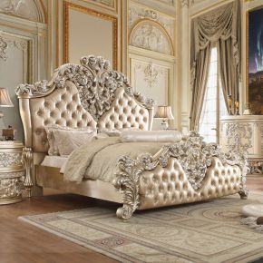 ACME BD00461EK Vatican - Eastern King Bed - Synthetic Leather, Light Gold & Champagne Silver
