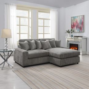 ACME LV01882 Tavia - Reversible Sectional Sofa With 6 Pillows - Gray Corduroy