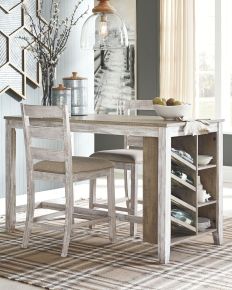 Ashley Furniture D394/32/124(2) Skempton - 3 Pc. - Counter Table, 2 Upholstered Barstools - White