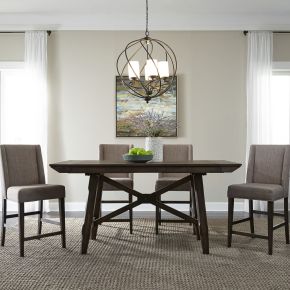 Liberty Furniture 152-CD-O5GTS Liberty Furniture 152-CD-O5GTS Double Bridge - 5 Piece Gathering Table Set (Upholstered Counter Chairs) - Dark Chestnut