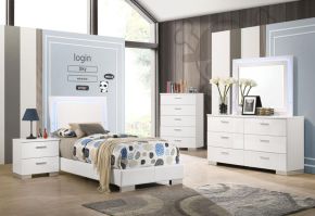 CoasterEssence 203500T-S5L Felicity - 5 Piece Twin Bedroom Set With LED - White High Gloss