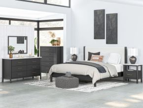 Signature Design by Ashley® B2616/231/36/58/56/B100-14/91(2) Cadmori - 7 Pc. - Dresser, Mirror, King Upholstered Panel Bed, 2 Nightstands - Black / White