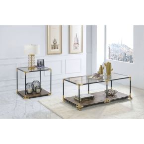 ACME 81012 Heleris - End Table - Black/Gold & Smoky Glass