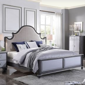 ACME 28810Q House Beatrice - Queen Bed - Two Tone Beige Fabric, Charcoal & Light Gray