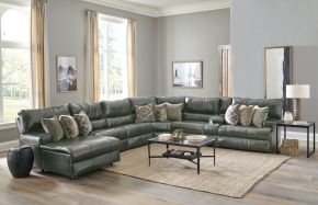 Catnapper 643/62/64/68/65/69/67-28 Catnapper 643/62/64/68/65/69/67-28 Como - 7 Piece Italian Leather Match Power Reclining Sectional With 2 Lay Flat Reclining Seats And LSF Chaise - Steel