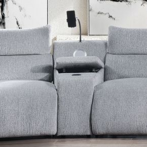 ACME LV03313 Fullar - Modular Console With Wireless Charger - Light Gary Chenille