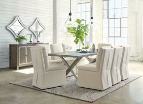 Millennium® by Ashley D766/25/02(8) Krystanza - 9 Pc. - Dining Room Table, 8 Oatmeal Side Chairs, Server - Weathered Gray