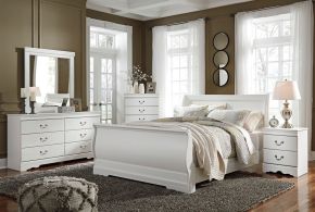 Signature Design by Ashley® B129/31/36/77/74/98 Anarasia - 5 Pc. - Dresser, Mirror, Queen Sleigh Bed - White
