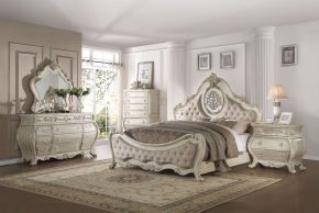 ACME 27010Q Ragenardus - Queen Bed - Beige Linen & Antique White