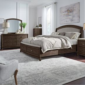 Liberty Furniture 805B-BR-QUSDMC Avalon - 4 Piece Bedroom Set (Queen Upholstered Storage Bed, Dresser & Mirror, Chest) - Brown