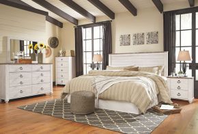 Signature Design by Ashley® B267/31/36/46/58 Willowton - Whitewash - 4 Pc. - Dresser, Mirror, Chest, King Panel Headboard