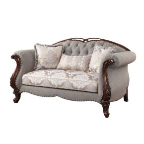 ACME 55366 Miyeon - Loveseat With 3 Pillows - Fabric & Cherry