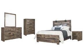 New Classic 00-6303-15C Misty Lodge - 6/6 Eastern King 5 Piece Bedroom Set (Bed & Dresser & Mirror & Nightstand & Chest) - Greige