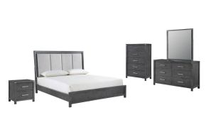 New Classic 00-6555-15C Odessa - 6/6 Eastern King 5 Piece Bedroom Set (Bed & Dresser & Mirror & Nightstand & Chest) - Gray