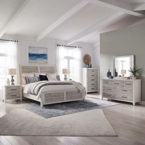 Liberty Furniture 142-BR-KSLDMCN Backroads - 5 Piece Bedroom Set (King Sleigh Bed, Dresser & Mirror, Chest, Night Stand) - White
