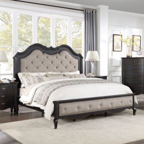 ACME BD02295EK ACME BD02295EK Chelmsford - Eastern King Bed - Beige Fabric & Antique Black