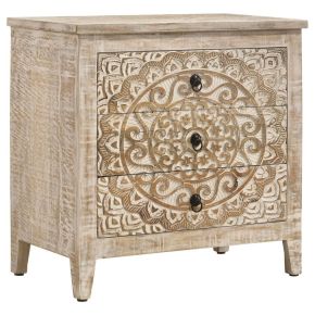 Coaster Fine Furniture 950390 Mariska - 3-Drawer Wood Mandala Cabinet - Distressed White