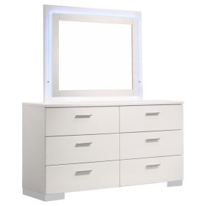 CoasterEssence 203503ML Felicity - 6-Drawer Dresser With LED Mirror - White High Gloss