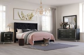 New Classic 00-3365-34N Huxley - 5/0 Queen 4 Piece Bedroom Set (Bed, Dresser, Mirror, Nightstand) - Black