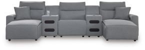 Ashley Furniture 65906S40 Ashley Furniture 65906S40 Modmax II - 5-Piece Power Reclining Sectional With Double Chaise, Power Armless Recliner And 2 Audio Consoles - Salt And Pepper