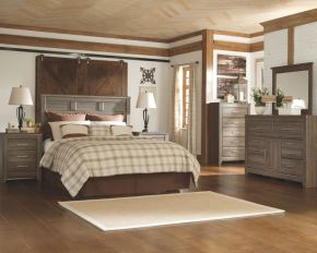 Ashley Furniture B251/31/36/46/57/92(2) Ashley Furniture B251/31/36/46/57/92(2) Juararo - 6 Pc. - Dresser, Mirror, Chest, Queen Panel Headboard, 2 Nightstands - Dark Brown