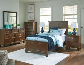Signature Design by Ashley® B685/31/36/52/53/86 Danabrin - 5 Pc. - Dresser, Mirror, Twin Panel Bed - Brown