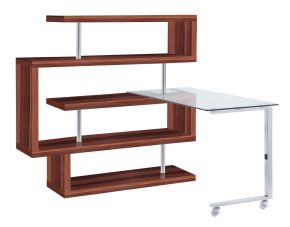 ACME 93183 Buck II - Writing Desk With Bookshelf - Clear Glass, Chrome & Walnut High Gloss