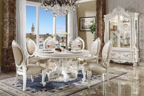 ACME DN01388 Versailles - Round Dining Table - Synthetic Leather & Bone White
