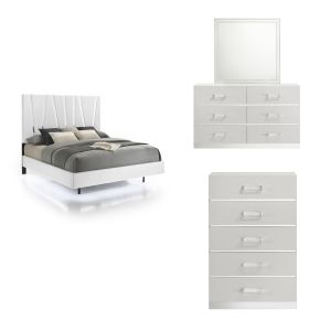 New Classic 00-1840-34C New Classic 00-1840-34C Europa - 5/0 Queen 4 Piece Bedroom Set (Bed & Dresser & Mirror & Chest) - White