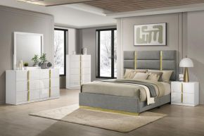 Coaster Fine Furniture 223091GRYQ-S5 Ines - 5 Piece Queen Bedroom Set - Gray And White High Gloss
