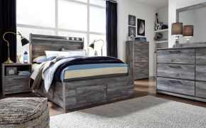 Signature Design by Ashley® B221/31/35/50/84S/87/89/B100-12/91(2) Baystorm - Gray - Full Panel Bed With 4 Storage Drawers - 9 Pc. - Dresser, Mirror, Full Bed, 2 Nightstands