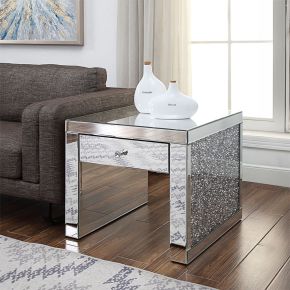 ACME 81477 Noralie - 24" Square End Table - Mirrored & Faux Diamonds