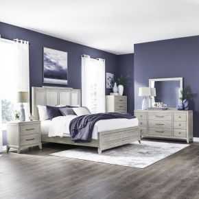 Liberty Furniture 694-BR-KPBDMCN New Haven - 5 Piece Bedroom Set (King Panel Bed, Dresser & Mirror, Chest, Night Stand) - White