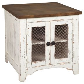 Signature Design by Ashley® T459-3 Wystfield - Rectangular End Table - 2 Doors - White / Brown