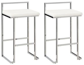 Signature Design by Ashley® D275-730 Madanere - White / Chrome Finish - Tall Uph Stool (Set of 2)